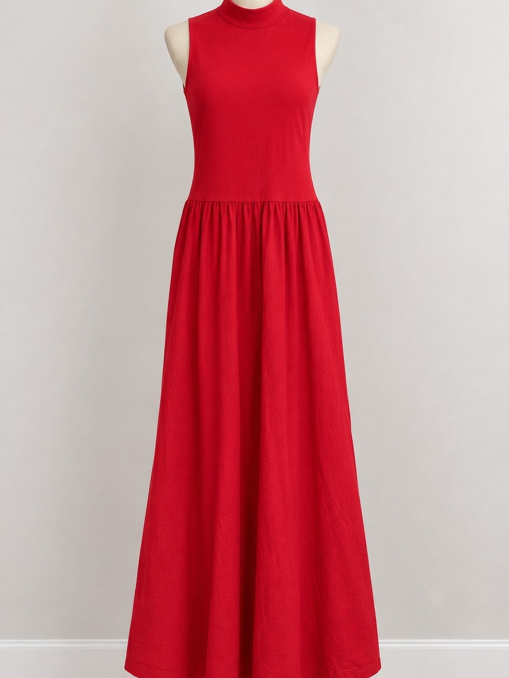 Sleeveless Mock-Neck Red Maxi Dress